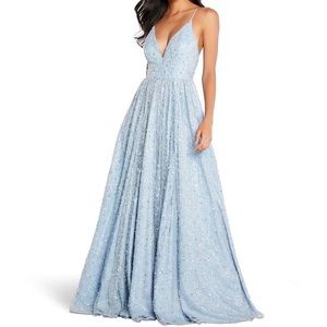 Aidan Aidan Mattox V-neck Sleeveless Cross Back Embroidered Sequin Ballgown